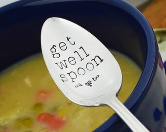 Hand Stamped Get Well Spoon: Vintage Silverware Gift