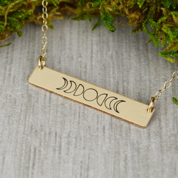 Moon Phases Skinny Bar Necklace • Lunar Layering Necklace • Simple Minimal Jewelry • Handstamped Astronomical Necklace • Gift Idea Il_570xn