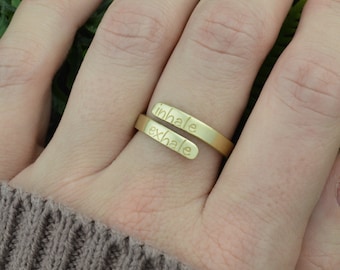Personalized Inhale Exhale Ring: Custom Stamped Sterling Silver
