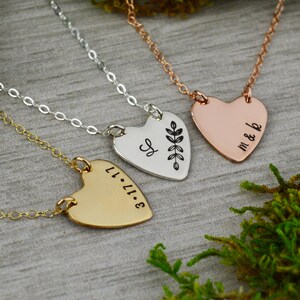Custom Heart Bar Necklace • Personalized Initial Necklace • Customized Wedding Date • Sterling Silver, Rose Gold, and Gold Necklace