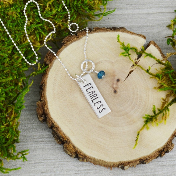 Fearless Inspirational Vertical Bar Necklace Custom Hand Stamped