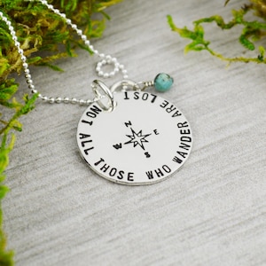Not All Those Who Wander Are Lost Necklace in Sterling Silver - Travel Jewelry - Wanderlust - Turquoise