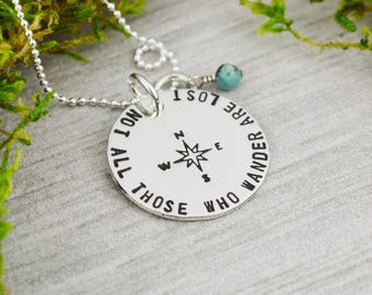 Sterling Silver Compass Necklace: Turquoise Wanderlust Jewelry