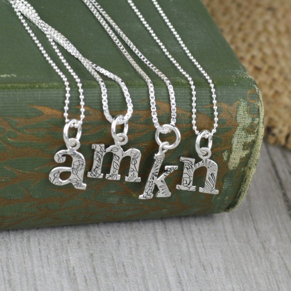 Stamped Custom Initial Necklace in Sterling Silver • Floral or Succulents Necklace • Simple Minimal and Feminine • New Mom Gift • Valentine Il_570xn