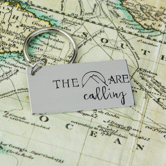 The Mountains are Calling Keychain • Handstamped Travel Gift • Wanderlust Key Chain Il_570xn