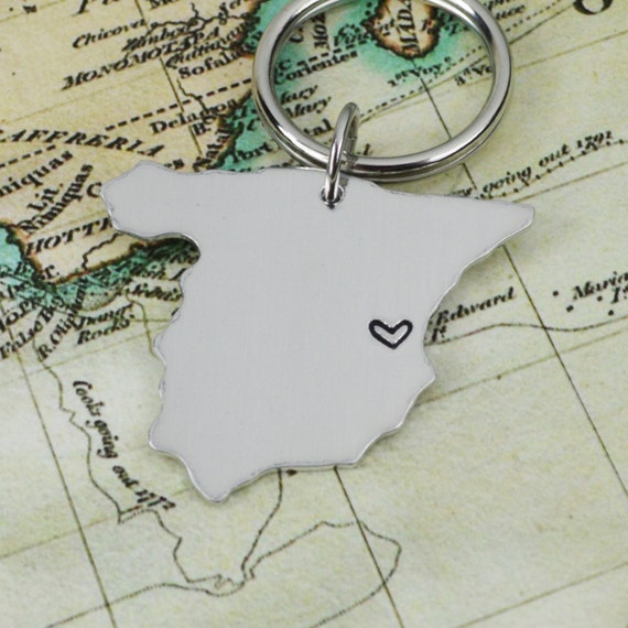 Spain Keychain Best Friend Gift Couples Gift Long Distance Love