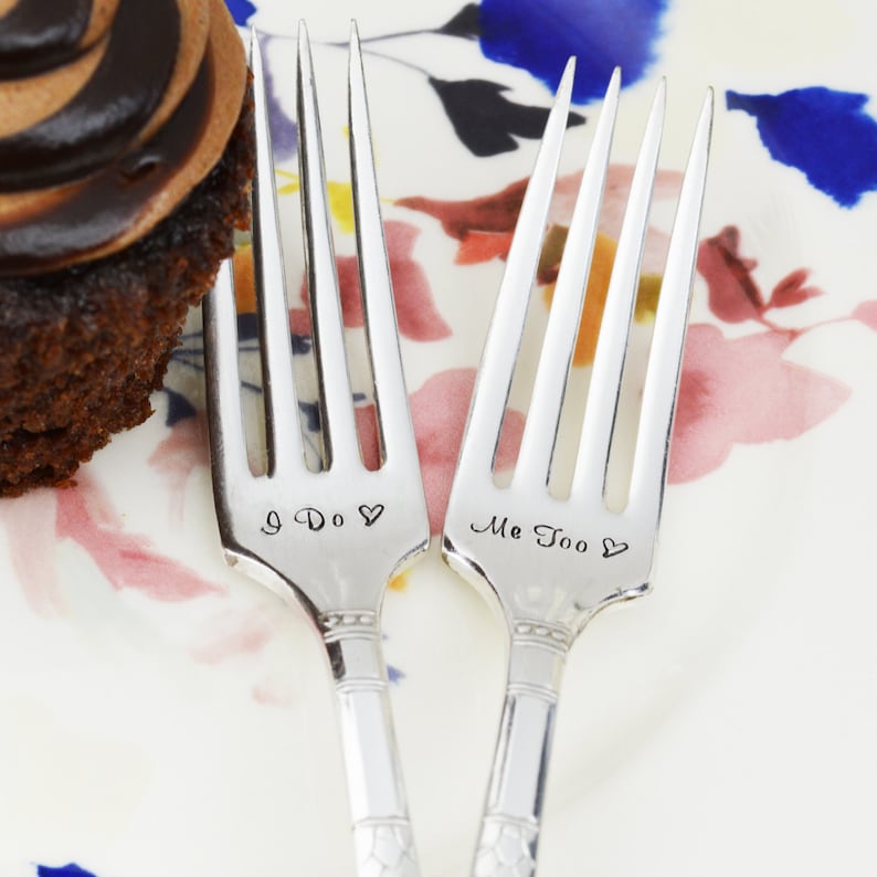 I Do Me Too Hand Stamped Forks with Custom Date Stamped Silverware Gift Idea for Bridal Shower image 1