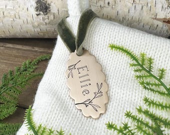 Personalized Brass Stocking Tag: Hand Stamped Copper Name Plaque