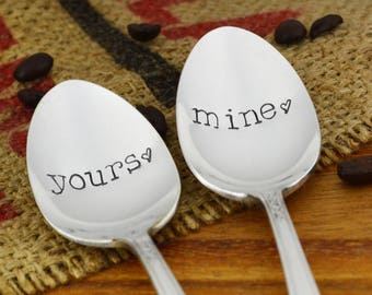 Yours & Mine Hand Stamped Spoon Set • Stamped Silverware • Gift Idea for Bridal Shower • Wedding Accessory