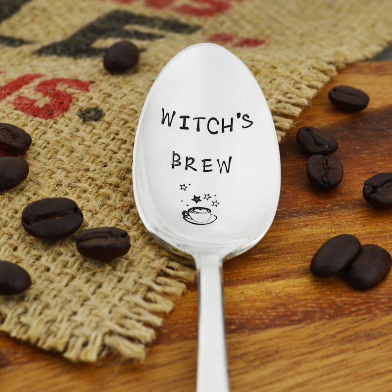 Witch's Brew Hand Stamped Coffee Spoon Stamped Silverware Gift Idea for Coffee Lover image 1