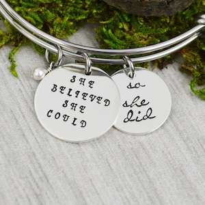 She Believed She Could So She Did Adjustable Bangle Bracelet - Stacking Bangle