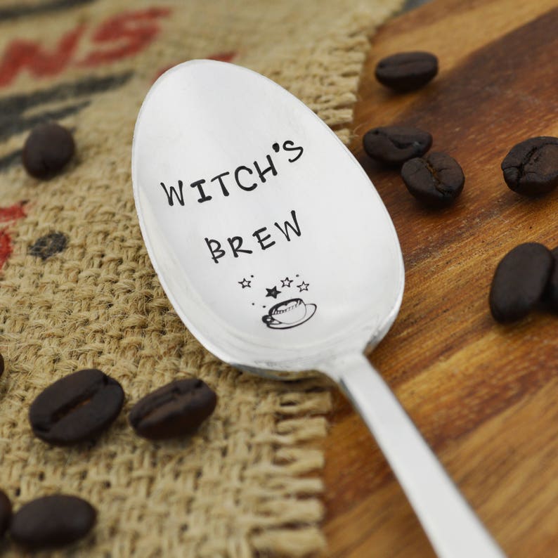Witch's Brew Hand Stamped Coffee Spoon Stamped Silverware Gift Idea for Coffee Lover image 2