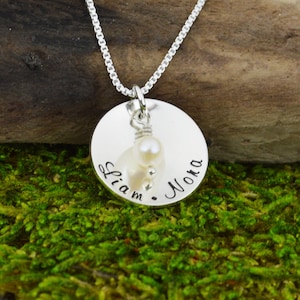 Hand Stamped Mothers Necklace • Personalized Pendant Necklace  • Custom Engraved Mom Jewelry
