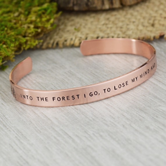Into the Forest I Go To Lose My Mind And Find My Soul Bracelet • John Muir Quote Layering Bangle • Inspirational Mountain Stacking Cuff Il_570xn