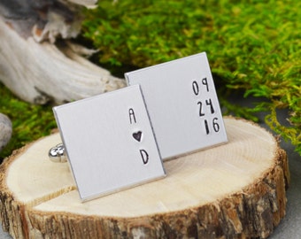 Custom Initial and Date Cuff Links - Hand Stamped Groom Gift