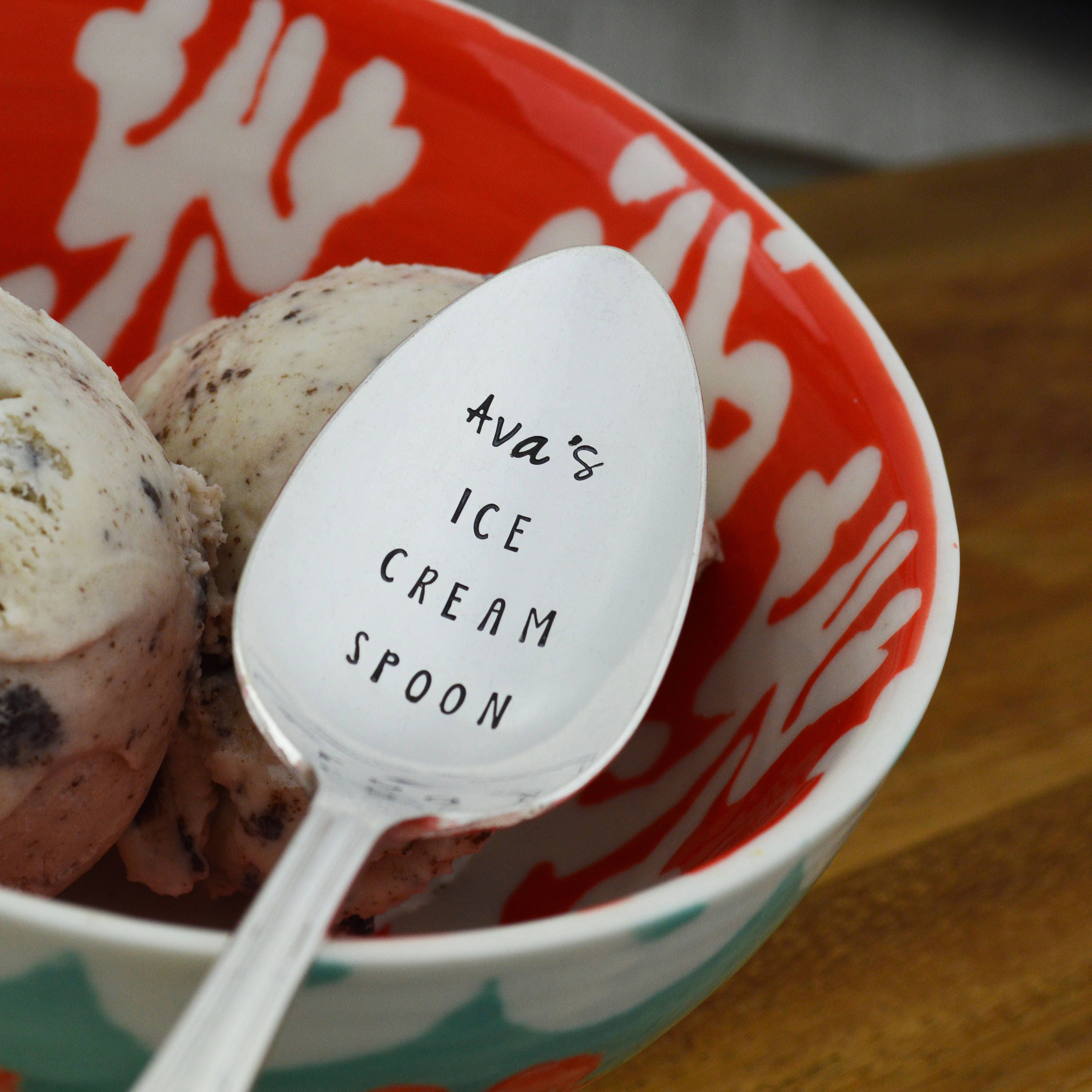 Personalized Ice Cream Spoon Stamped Silverware Custom Etsy