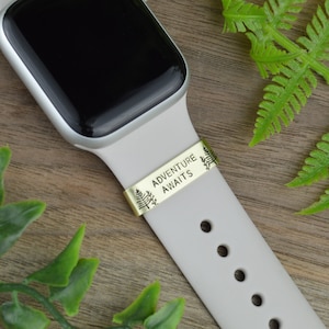 Hand Stamped Smart Watch Band Charm: Adventure Awaits, Personalized