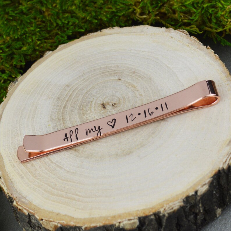Personalized Secret Message Tie Bar Hand Stamped Groom Gift Custom Anniversary Gift image 1