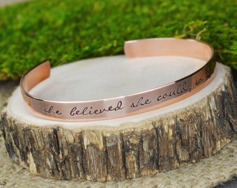 Hand Stamped Copper Cuff Bracelet: Inspirational Quote Bangle