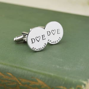 Custom Date and Initial Cuff Links Hand Stamped Groom Gift Wedding Gift image 1