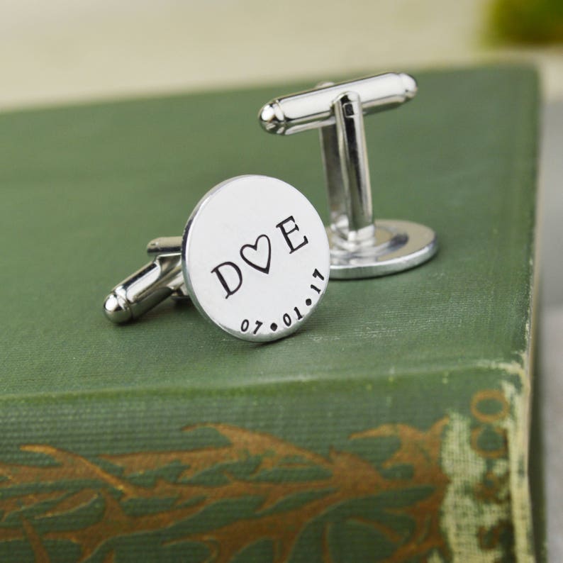 Custom Date and Initial Cuff Links Hand Stamped Groom Gift Wedding Gift image 2