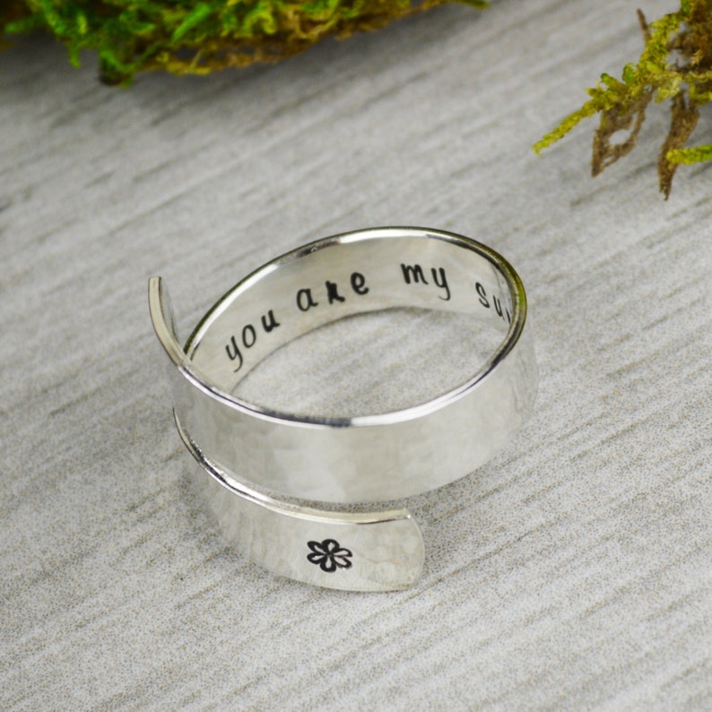 You Are My Sunshine Wrap Ring // Handstamped Jewelry Twist Ring image 4