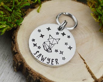 Origami Fox Hand gestempelt Haustier ID-Anhänger: Personalisierter Hundehalsband-Anhänger