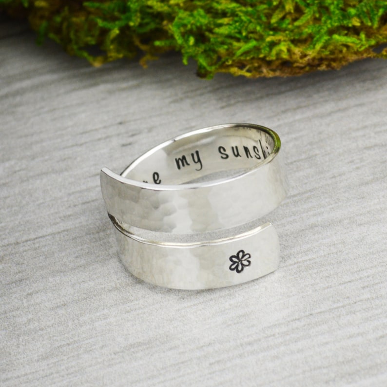 You Are My Sunshine Wrap Ring // Handstamped Jewelry Twist Ring image 3