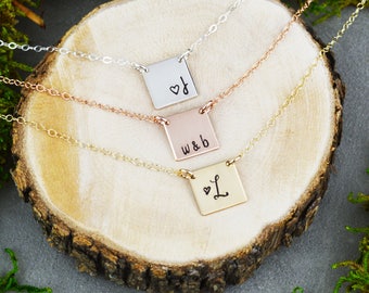 Custom Square Bar Necklace • Personalized Wedding Date Necklace • Customized Coordinates • Custom Charm Necklace • Gift for Her