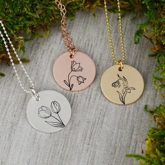 Dainty Floral Necklace • Custom Birth Flower Layering Necklace • Sterling Silver Rose Gold and Gold Jewelry • Personalized Gardener Gift Il_570xn