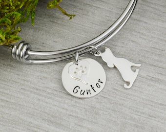 Pulsera ajustable pulsera con el nombre de las mascotas y el encanto del perro - brazaletes apilables