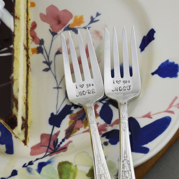 I Love You More I Love You Most Hand Stamped Forks • Stamped Silverware • Gift Idea for Bridal Shower • Anniversary Gift • New Home Gift Il_570xn