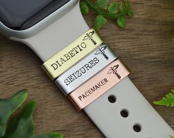 Custom Medical Alert Watch Band Charm: Aluminum, Brass, or Copper