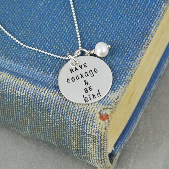 Have Courage and Be Kind Necklace in Sterling Silver • Freshwater Pearl • Inspirational Jewelry Il_570xn