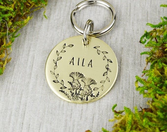 Schottische Distel Haustier-ID-Tag: Hand gestempelt personalisierte Hundemarke