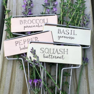 Hand Stamped Brass Garden Marker: Herb & Vegetable Plant Stake