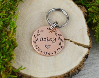 Etiqueta de identificación de mascota estampada a mano: Etiqueta de collar de perro personalizada