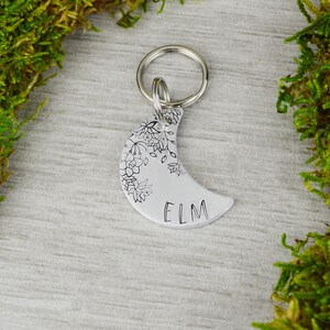 Hand Stamped Moon Pet ID Tag: Custom Engraved Dog Collar Tag