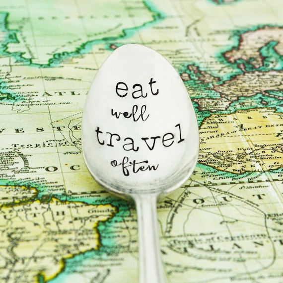 Eat Well Travel Often Hand Stamped Spoon • Stamped Silverware • Vacation Gift Idea Il_570xn