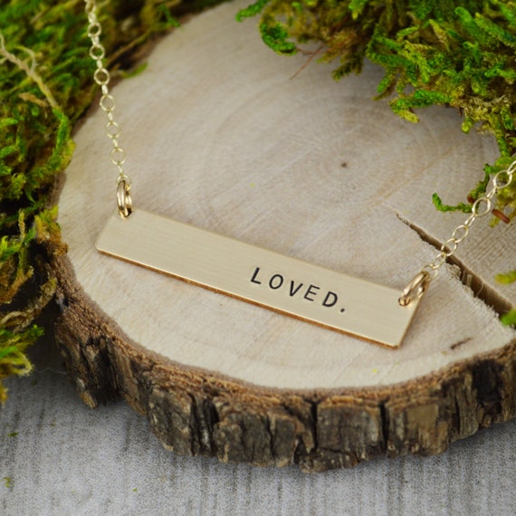 Loved Skinny Bar Necklace • Layering Necklace • Simple Minimal Jewelry • Handstamped Custom Word Necklace • Girlfriend Gift Il_570xn
