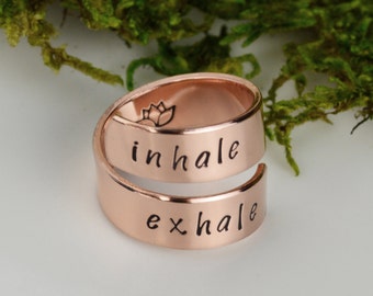 Yoga Wrap Ring - Inhale Exhale Ring with Lotus