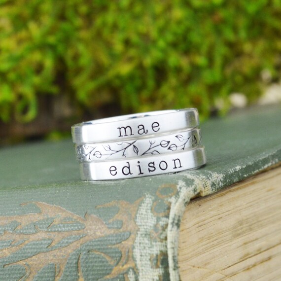 Custom Name Ring • Sterling Silver Stacking Ring • Hand Stamped Layering Rings • Simple Personalized Ring • New Mom or Grandmother Jewelry Il_570xn