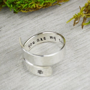 You Are My Sunshine Wrap Ring // Handstamped Jewelry Twist Ring image 1