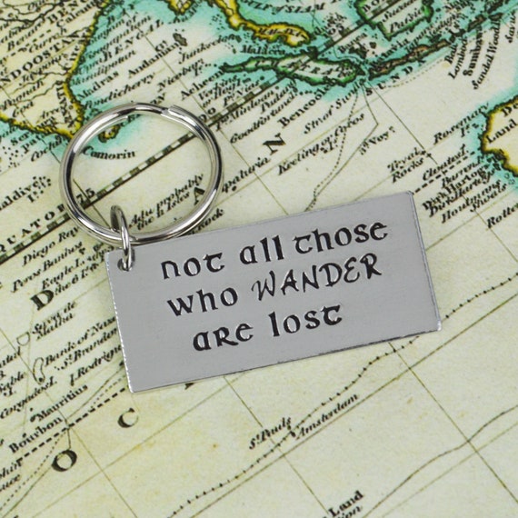 Not All Those Who Wander Are Lost Keychain • Handstamped Travel Gift • Wanderlust Key Chain Il_570xn