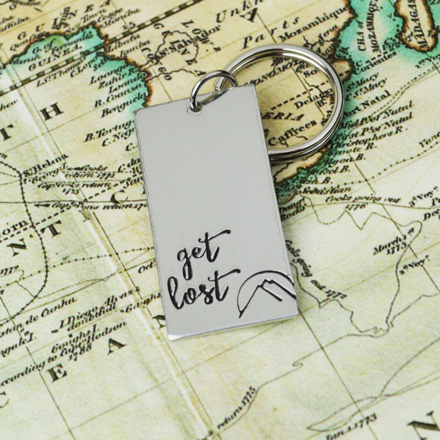 Get Lost Keychain Handstamped Travel Gift Wanderlust Key Etsy