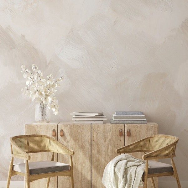 Paint Strokes Mural Wallpaper, Beige, Peel and Stick Wall Mural