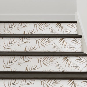 Powiewające liście palmy | Akwarela, brąz i biel | Naklejka winylowa na schody
