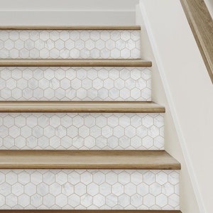 Hexagon Marble | Copper Gold | Vinyl Peel and Stick Stair Riser Strip Sticker