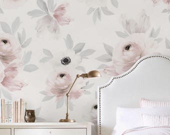 Flower Mural Wallpaper, Romantic Flowers, Flower Extra Large Wall Art, Peel and Stick Wall Mural