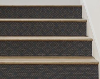 Diamond Geometric Art Deco Lines, Ebony,   Repositionable Stair Riser Strip